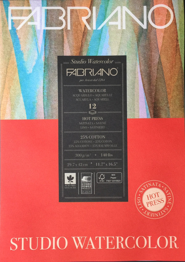 Fabriano Studio Watercolour Pad A3 - HOT PRESS - 300gsm (25% cotton)