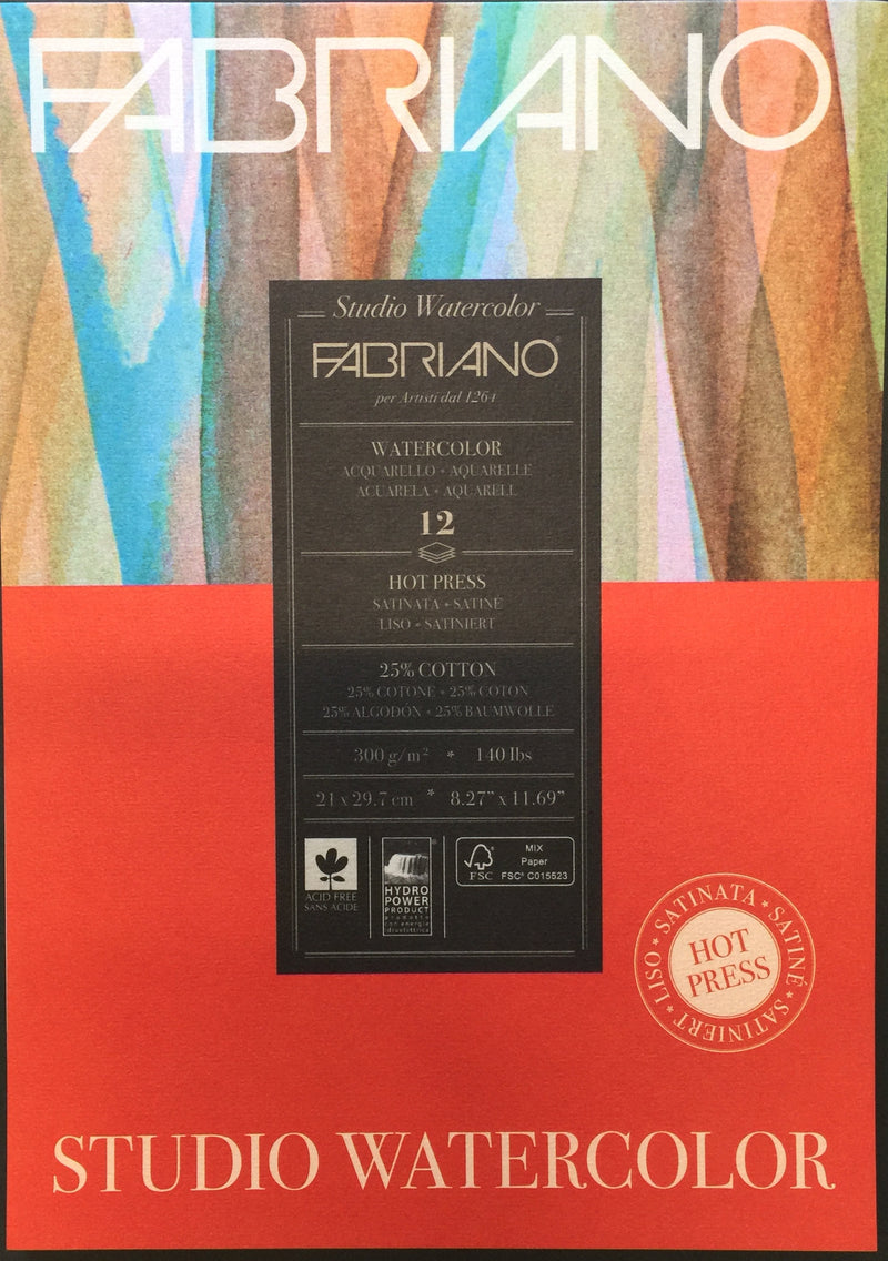 Fabriano Studio Watercolour Pad A4 - HOT PRESS - 300gsm (25% cotton)