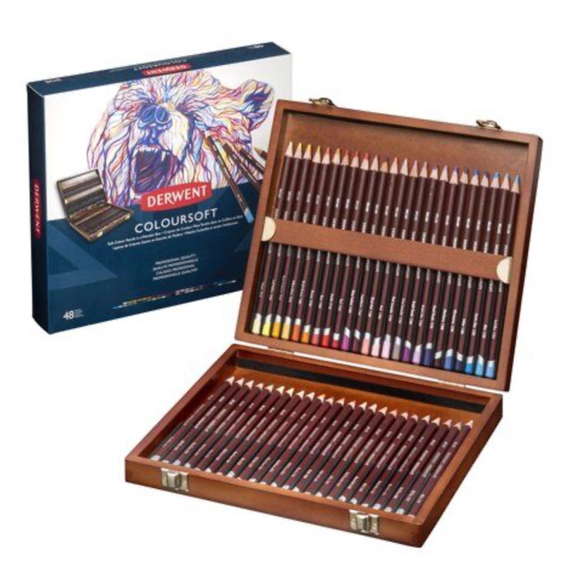 Derwent Coloursoft Wooden Box Set of 48 (FREE DELIVERY IN NZ)