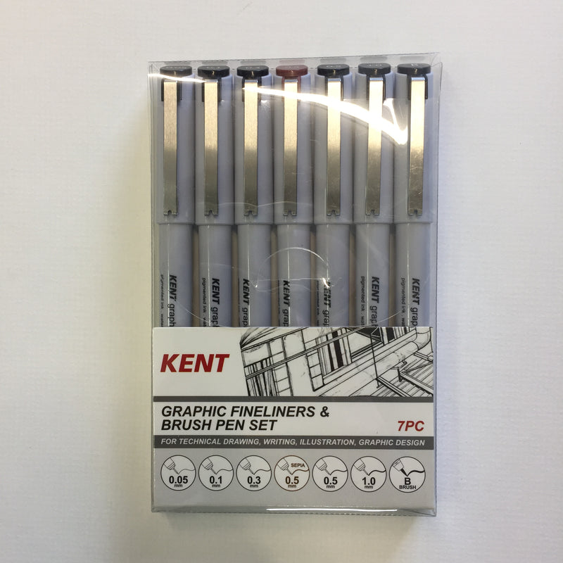 Kent Graphic Fineliner Set 7 (incl BRUSH PEN)